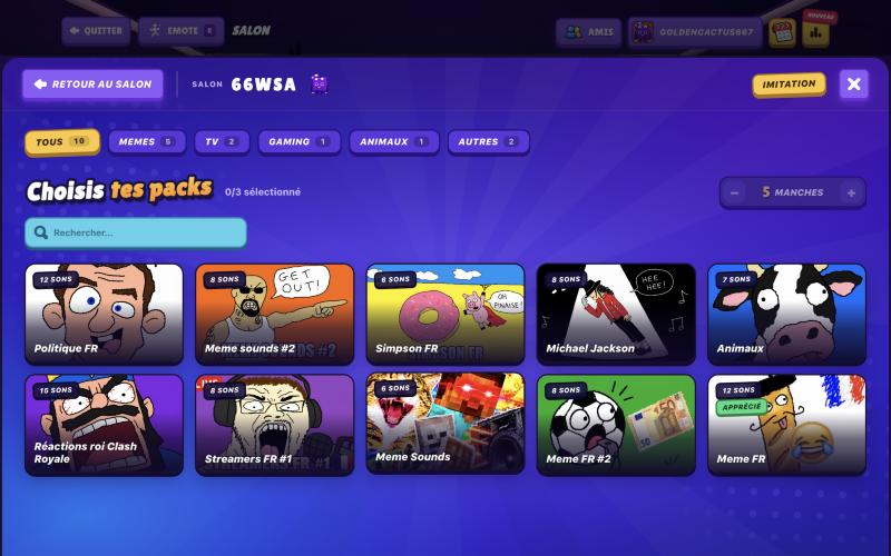 Le choix des packs de sons du mode Battle de TryToAct