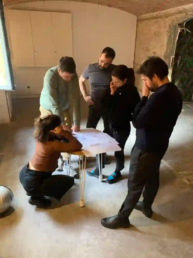 Fran, Josh and Gianmarco from Franca. Oriol and Marta architects of Franca restaurant.