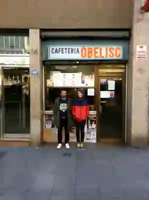 Josep and Sarai at Obelisc, the cafe we used to go when the estudio was in Via Laietana.