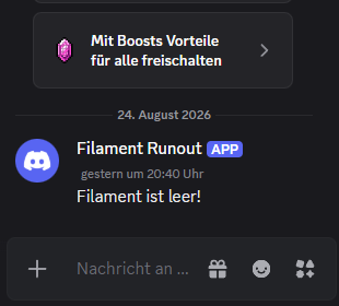 Screenshot of the filament runout discord notification