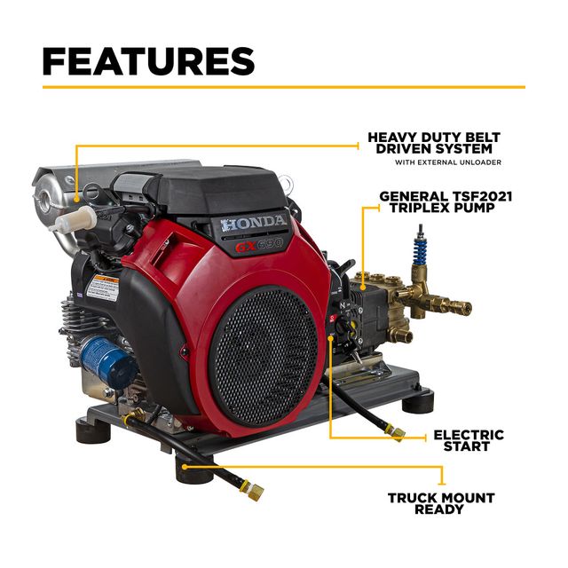 4,000 PSI 8.2 GPM Truck Mount Pressure Washer, Honda GX690, General Pump - B4024HETBGS