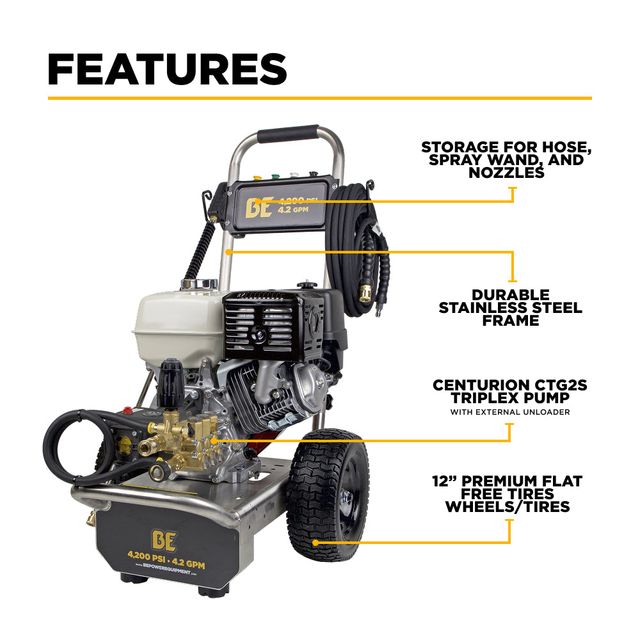 4,200 PSI 4.2 GPM Cold Water Pressure Washer, Stainless Steel Frame - B4213HSAS