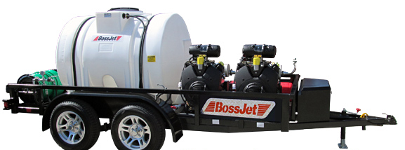 BossJet Max AM980 twin-engine trailer jetter, road side