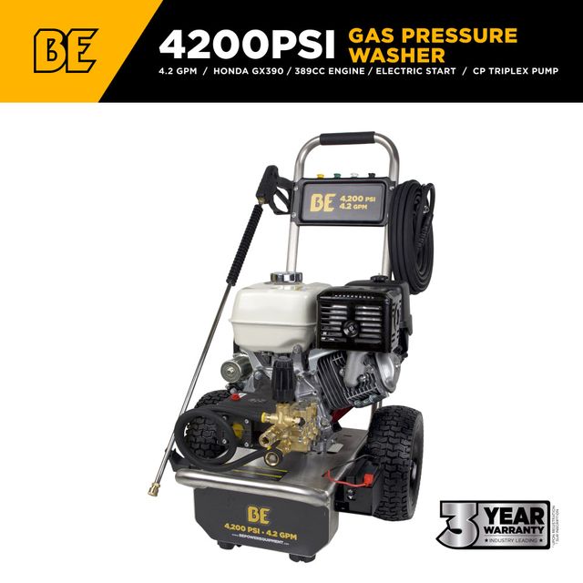 4,200 PSI 4.2 GPM Cold Water Pressure Washer, Stainless Steel Frame, Electric Start - B4213HESAS