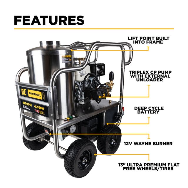 4,200 PSI 4.2 GPM Hot Water Pressure Washer, Stainless Steel Frame - HW4213HSAS
