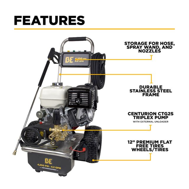 4,200 PSI 4.2 GPM Cold Water Pressure Washer, Stainless Steel Frame, Electric Start - B4213HESAS