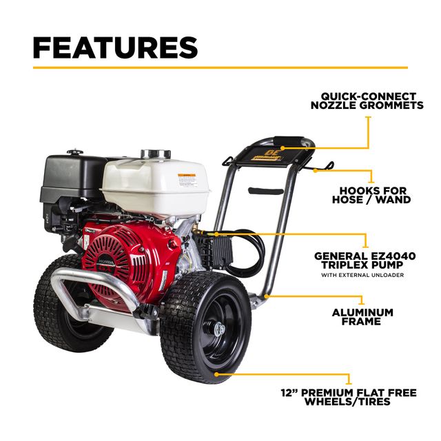 4,200 PSI 4.2 GPM Cold Water Pressure Washer, Aluminum Frame, General Pump - B4213HAGS