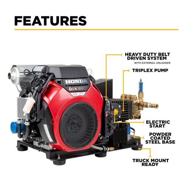 3,500 PSI 10.0 GPM Truck Mount Pressure Washer, Honda iGX800 - B3528HETBGS