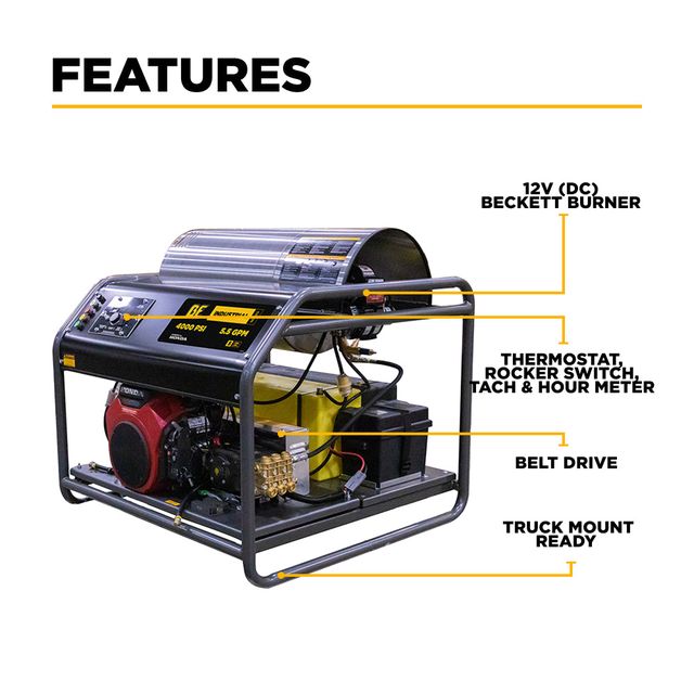 4,000 PSI 5.5 GPM Belt Drive Hot Water Pressure Washer, Honda GX690 - HW4024HA12V