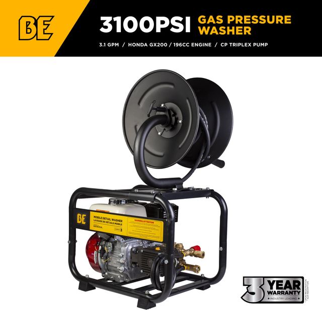 3,100 PSI 3.1 GPM Mobile Detail Pressure Washer, Roll Cage with Hose Reel - B3165HRAS