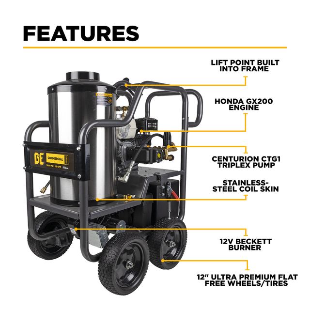 3,600 PSI 2.5 GPM Hot Water Pressure Washer, Honda GX200 - HW3665HA