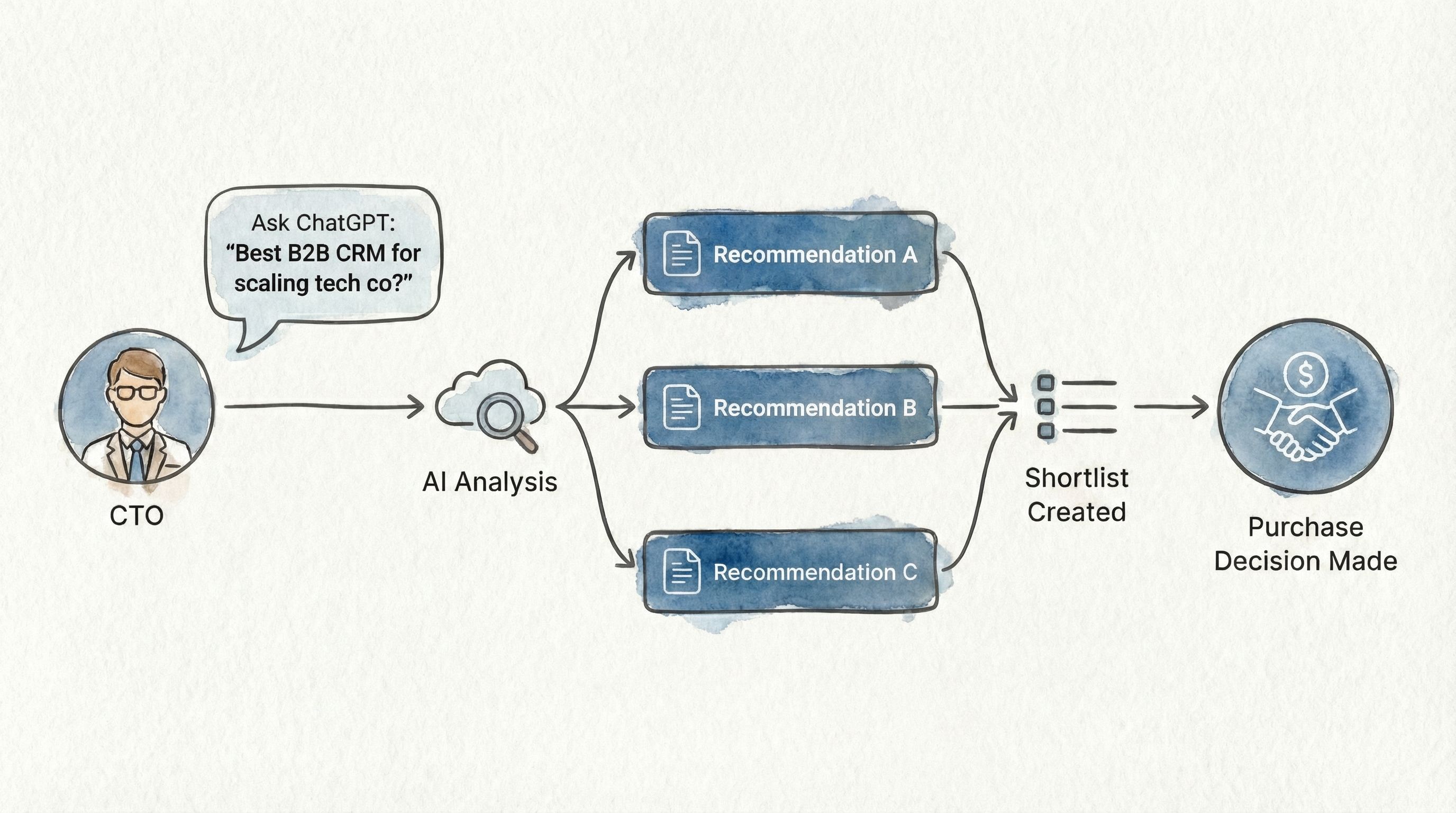 B2B SaaS buying process through AI: How ChatGPT recommendations influence CTO purchasing decisions from query to conversion