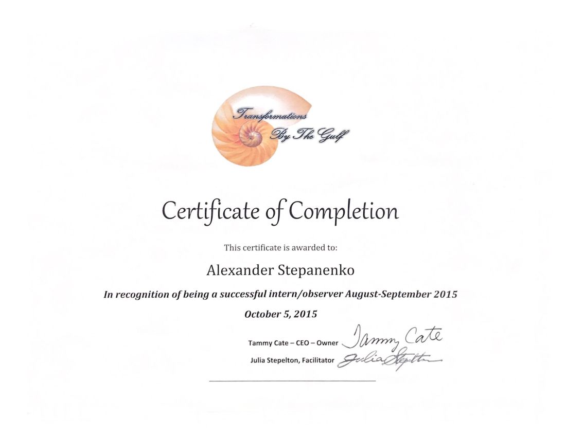 Certificate of completion Alexander Stepanenko
