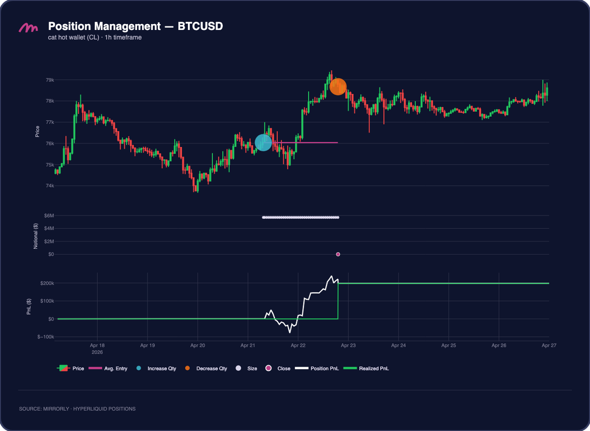 cat hot wallet (CL) BTC Position Management, Second Trade