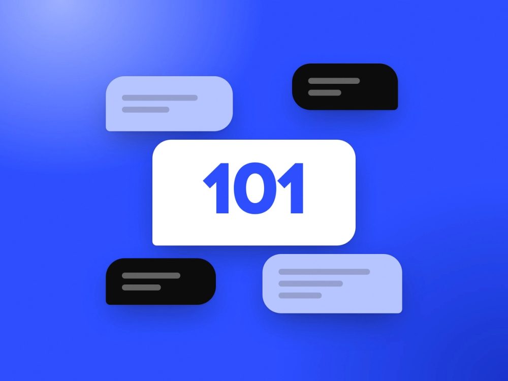 Illustration: chat bubbles around the number 101