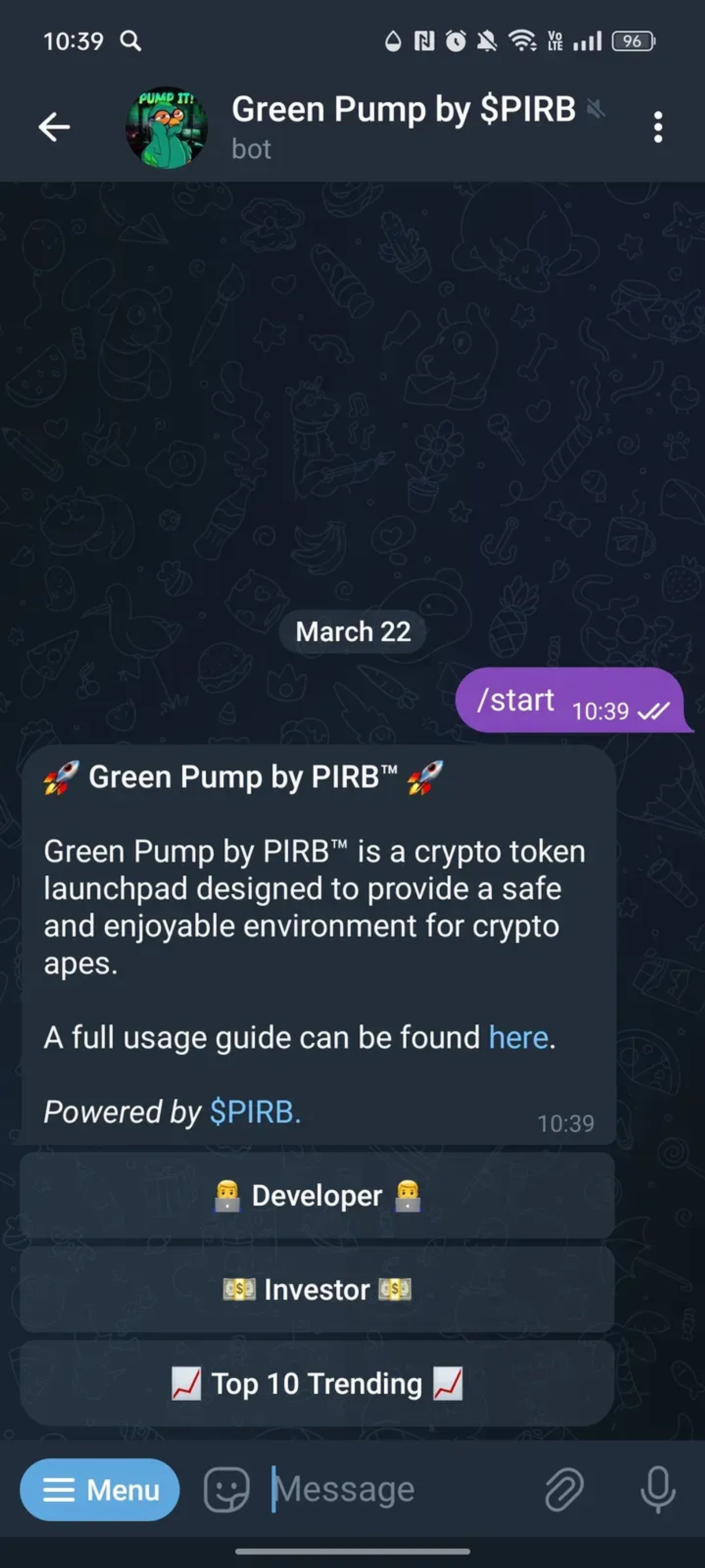 Green Pump by $PIRB в Телеграм — скриншот 1