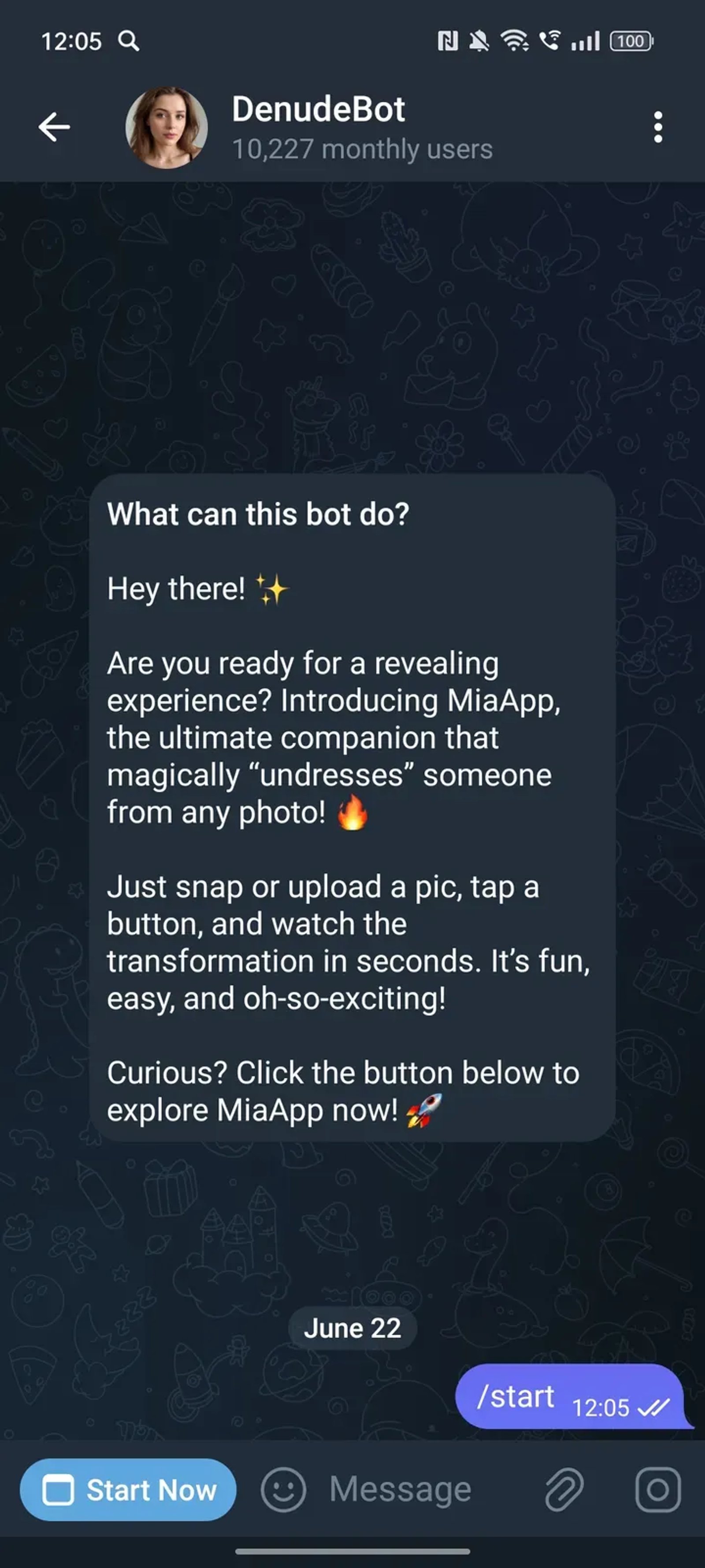 DenudeBot в Телеграм — скриншот 2
