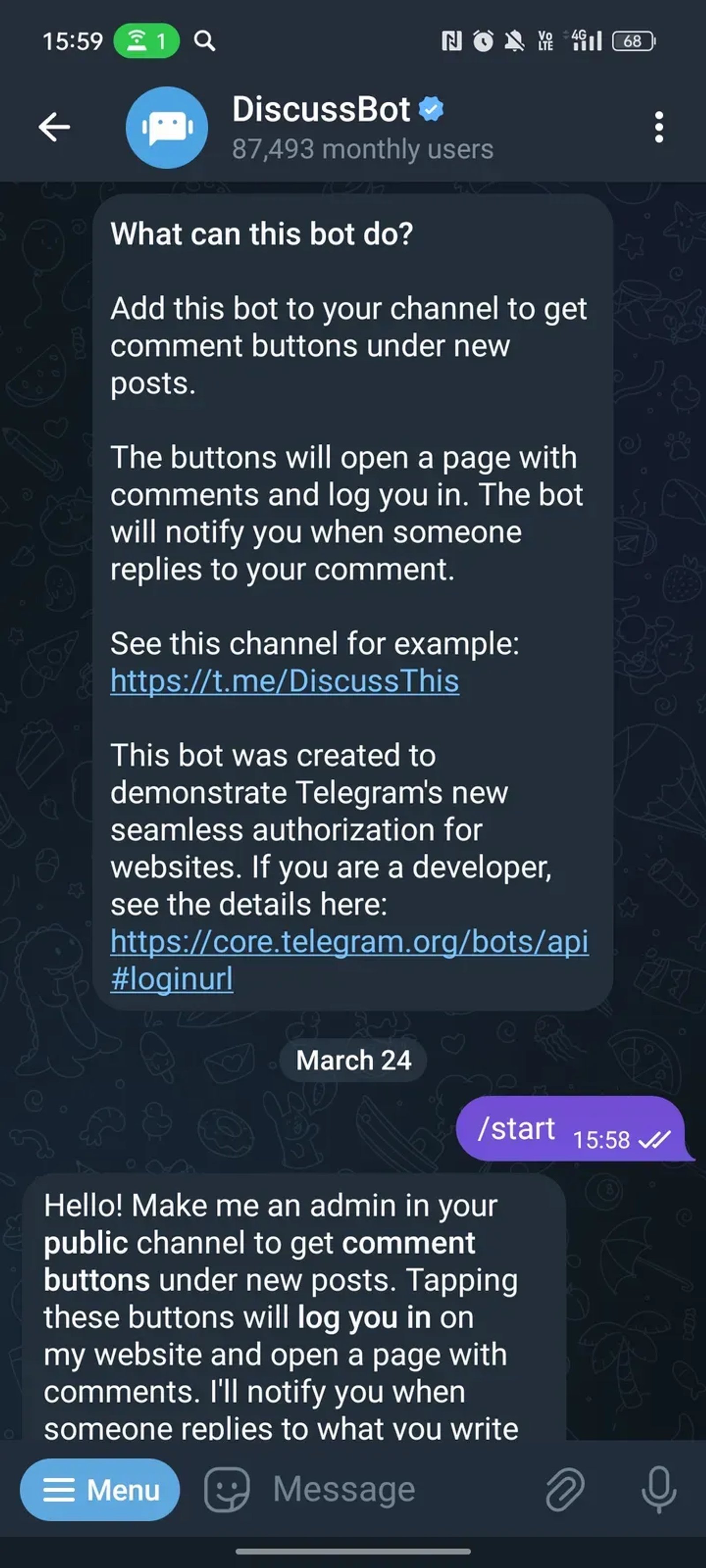 DiscussBot в Телеграм — скриншот 1