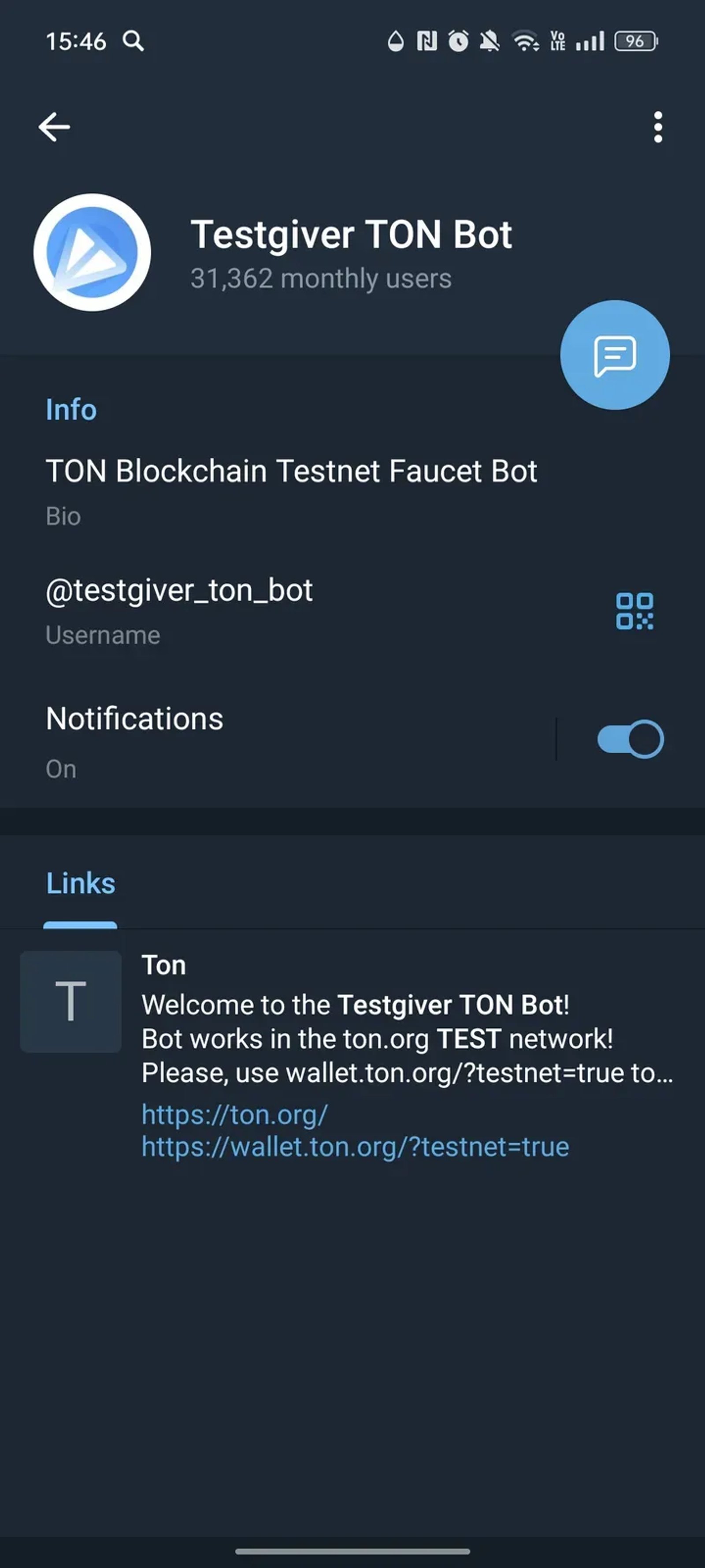 Testgiver TON Bot в Телеграм — скриншот 3