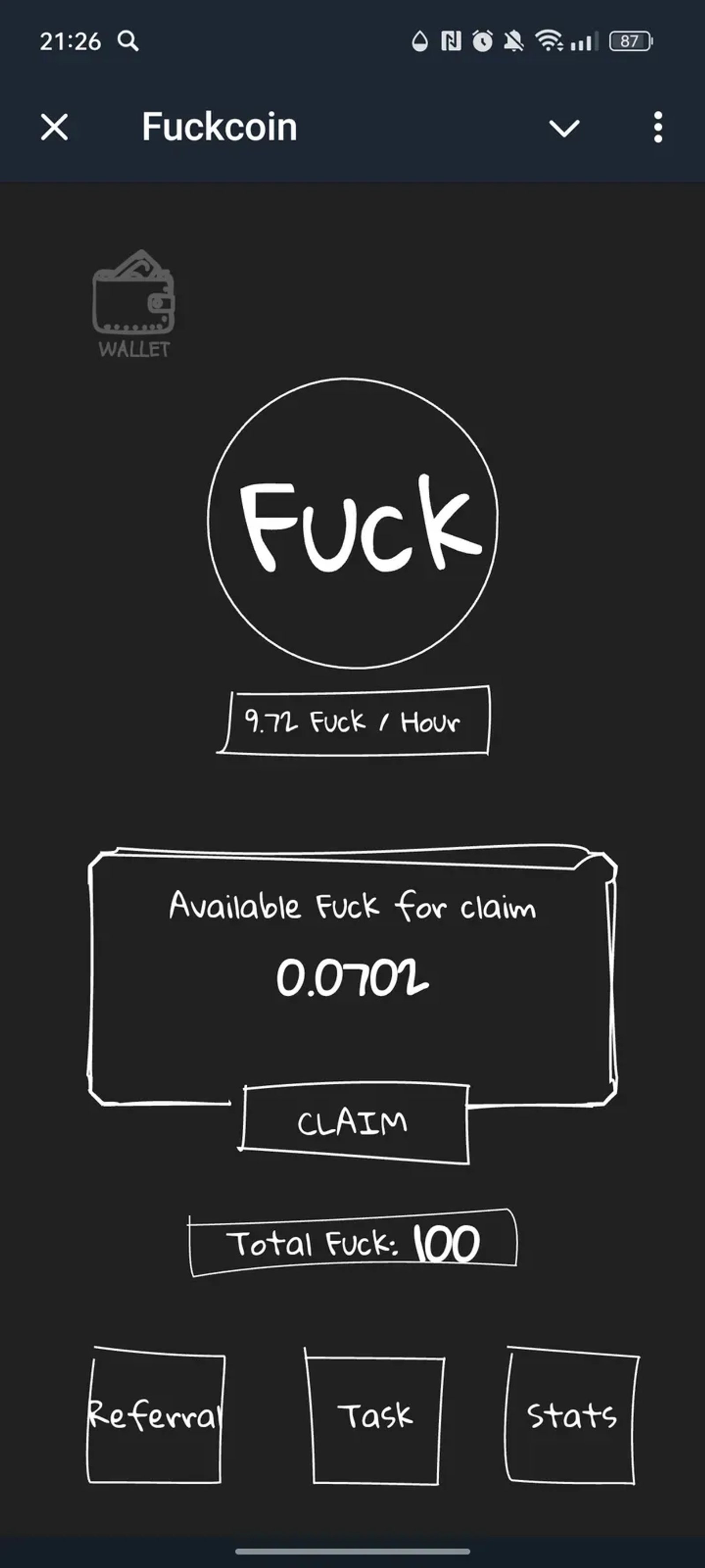 Fuckcoin в Телеграм — скриншот 1