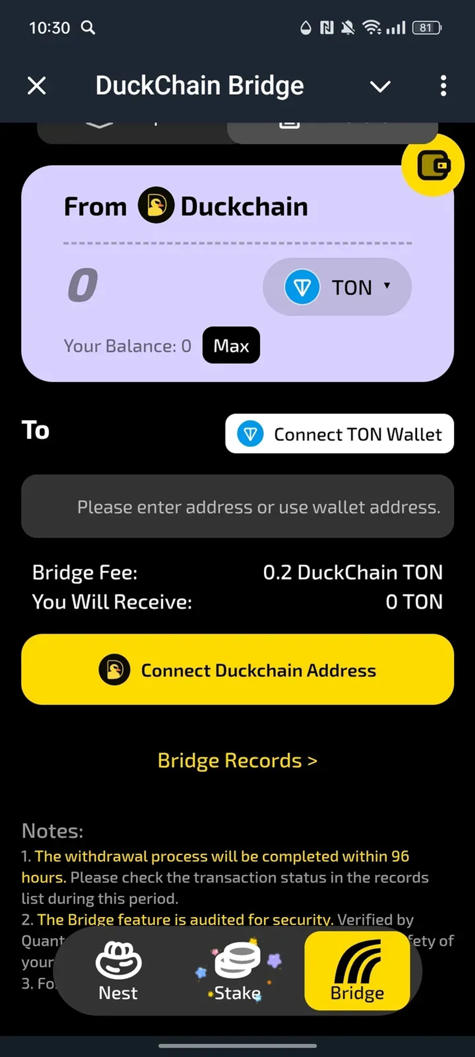 DuckChain Bridge в Телеграм — скриншот 4