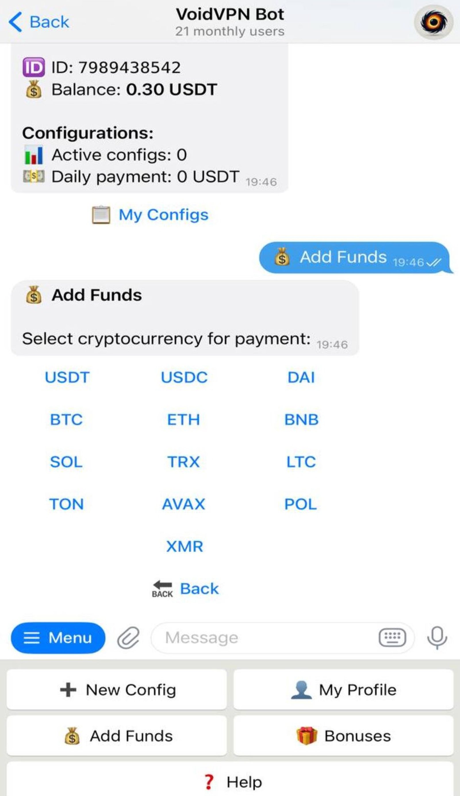 VoidVPN в Телеграм — скриншот 4
