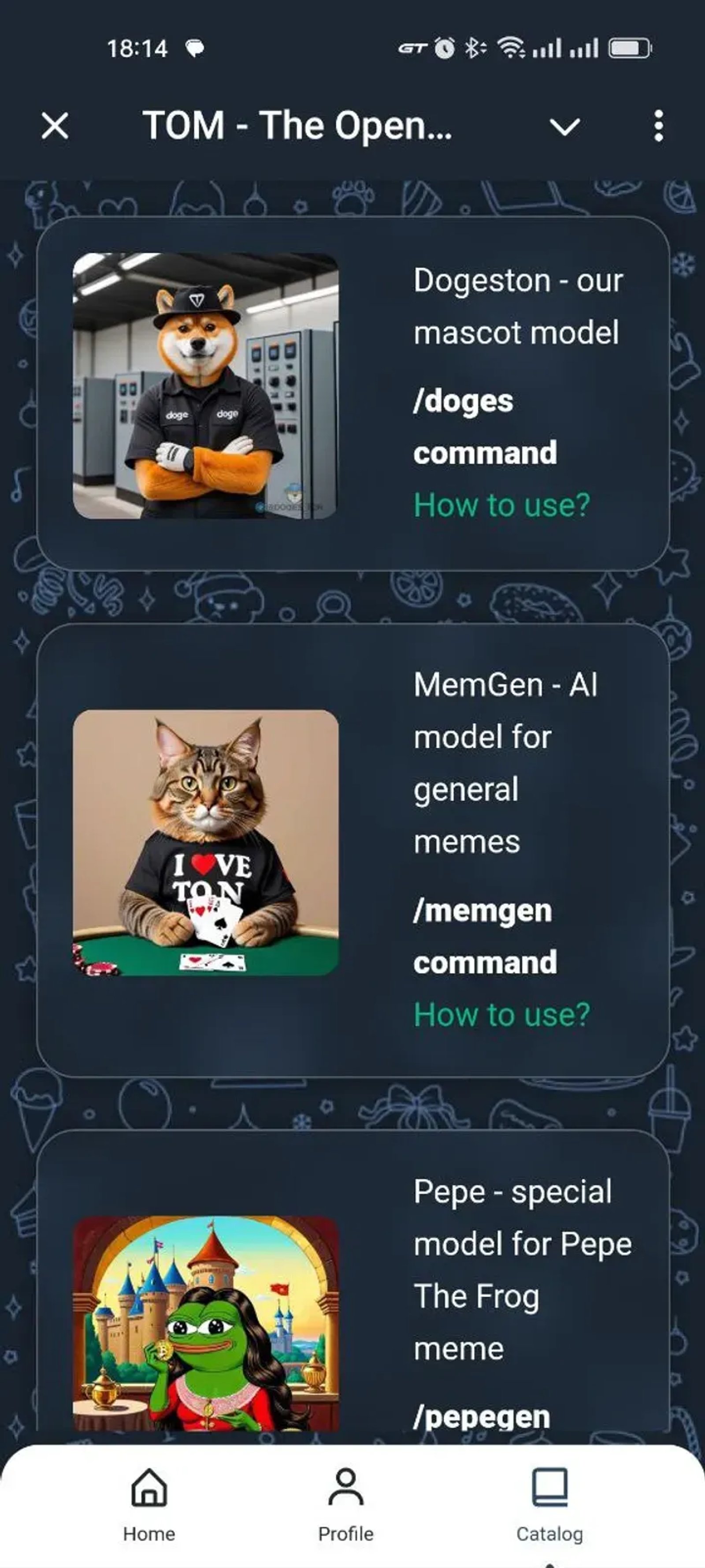 TOM - The Open Meme в Телеграм — скриншот 3