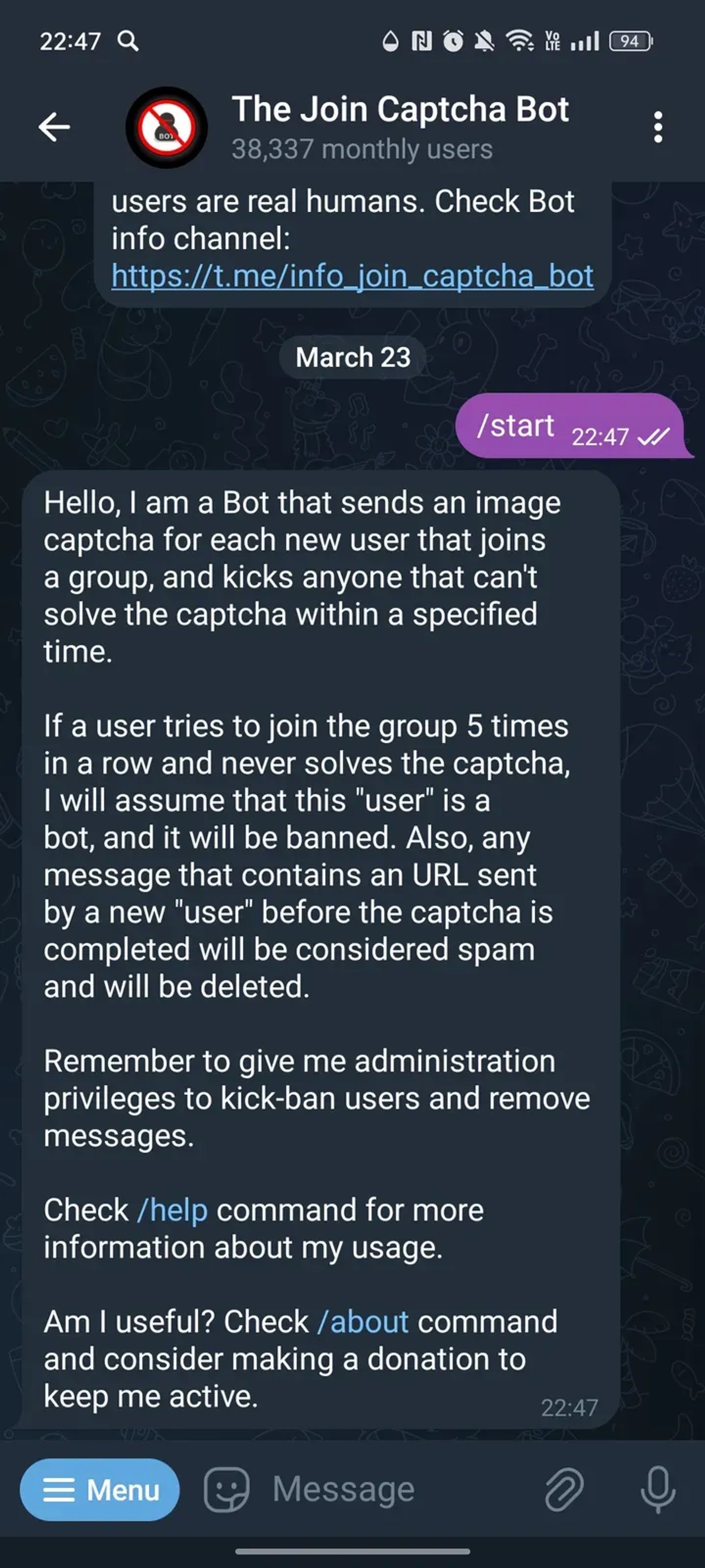 The Join Captcha Bot в Телеграм — скриншот 2