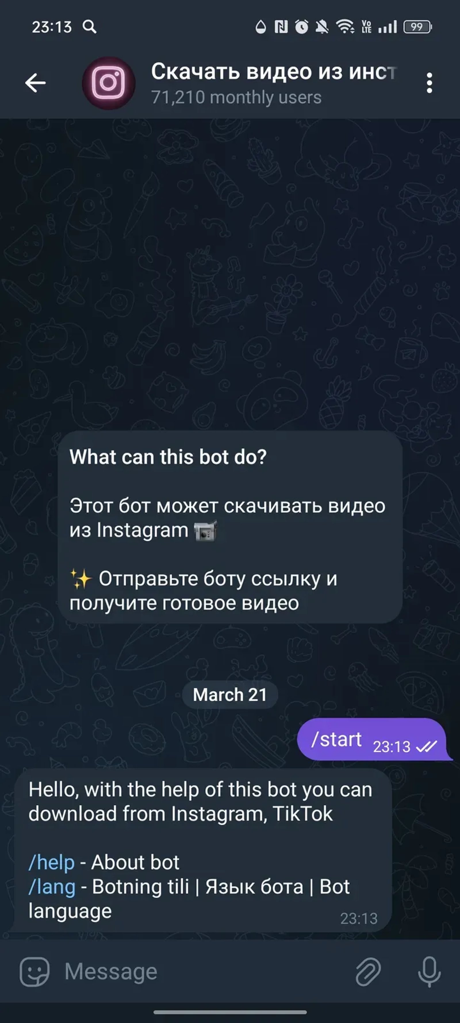 Скачать видео из инстаграма в Телеграм — скриншот 1