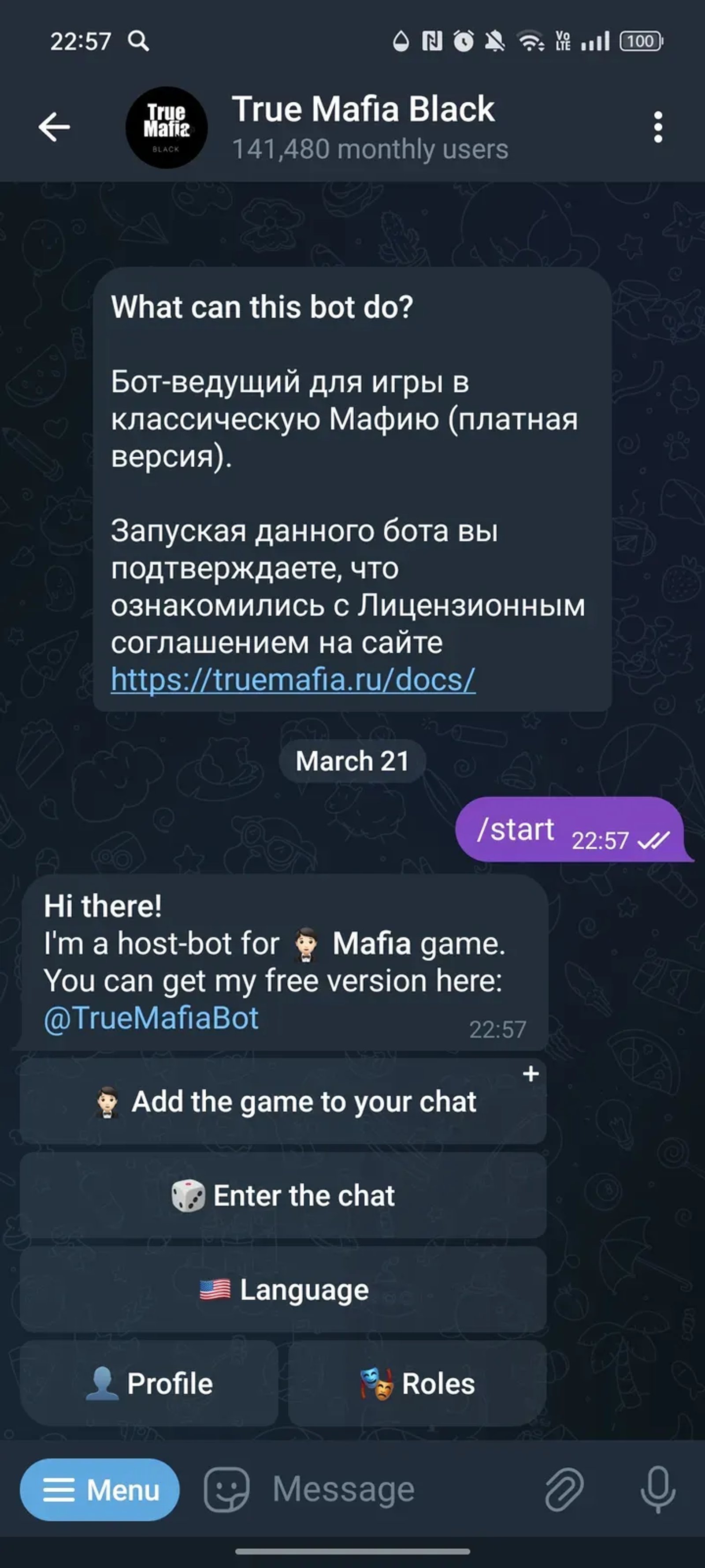 True Mafia Black в Телеграм — скриншот 1
