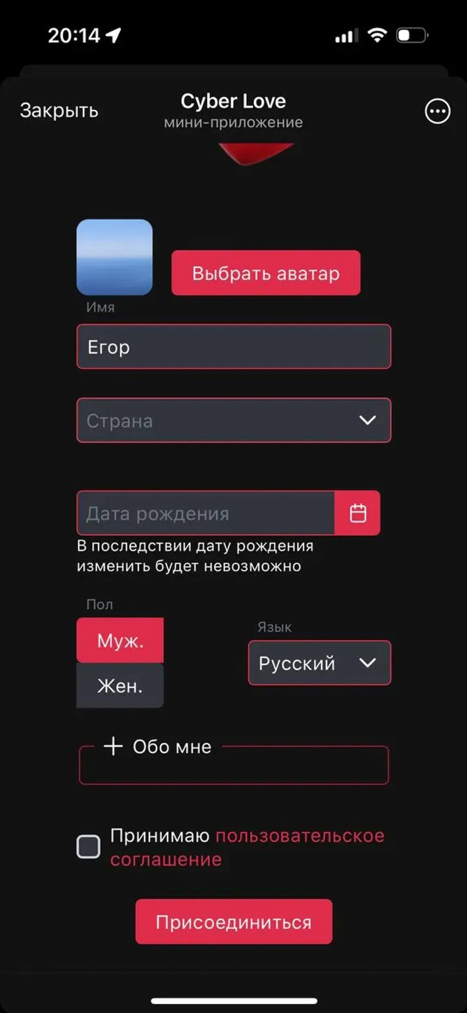 Cyber Love в Телеграм — скриншот 3