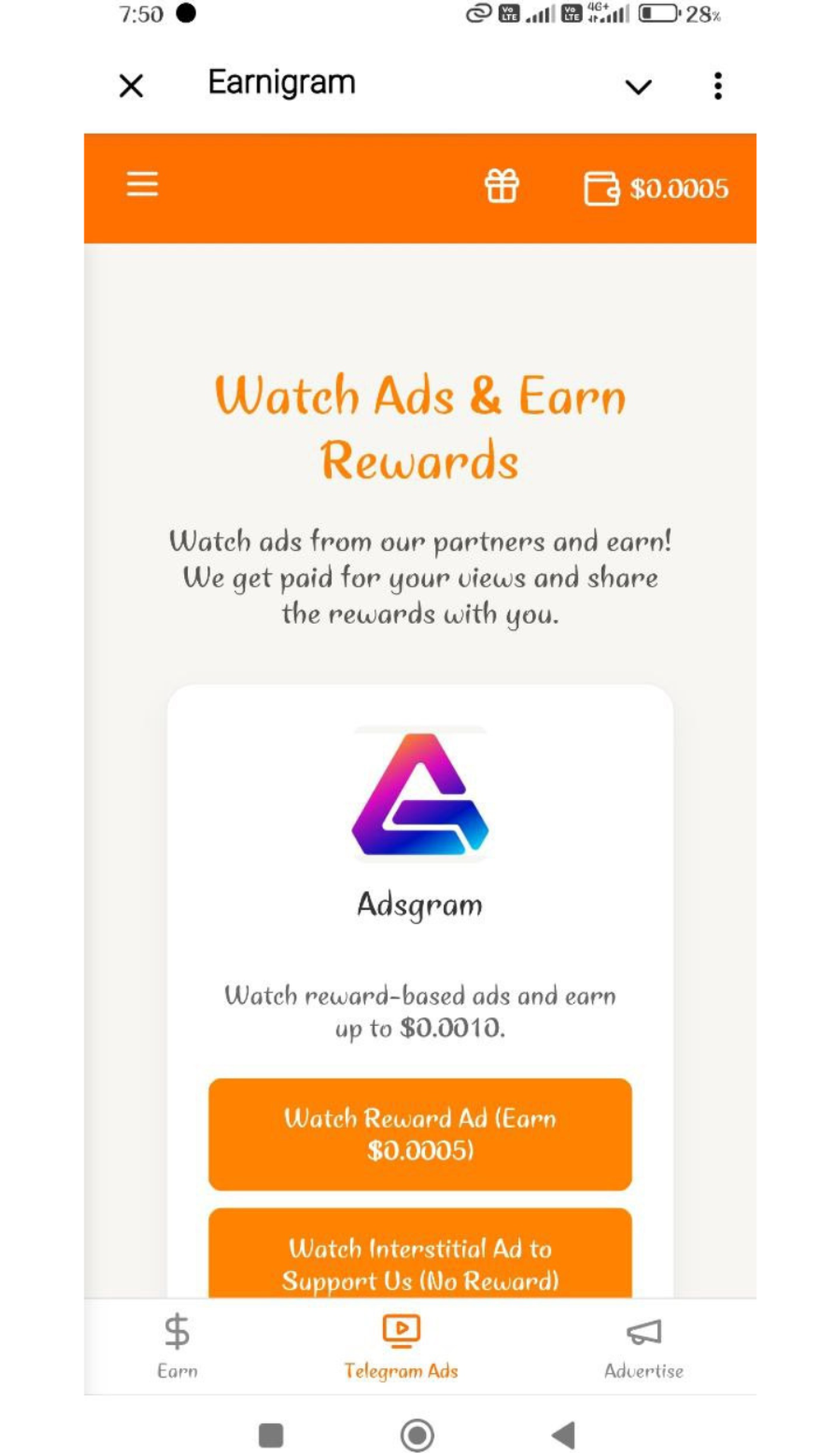 Earnigram в Телеграм — скриншот 2