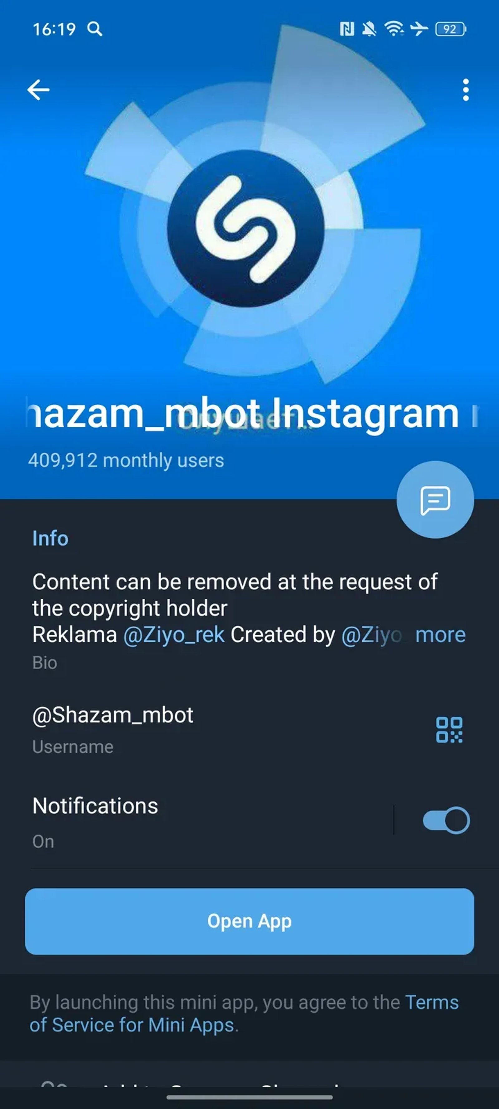 Shazam_mbot Instagram musiqalar tiktok в Телеграм — скриншот 3