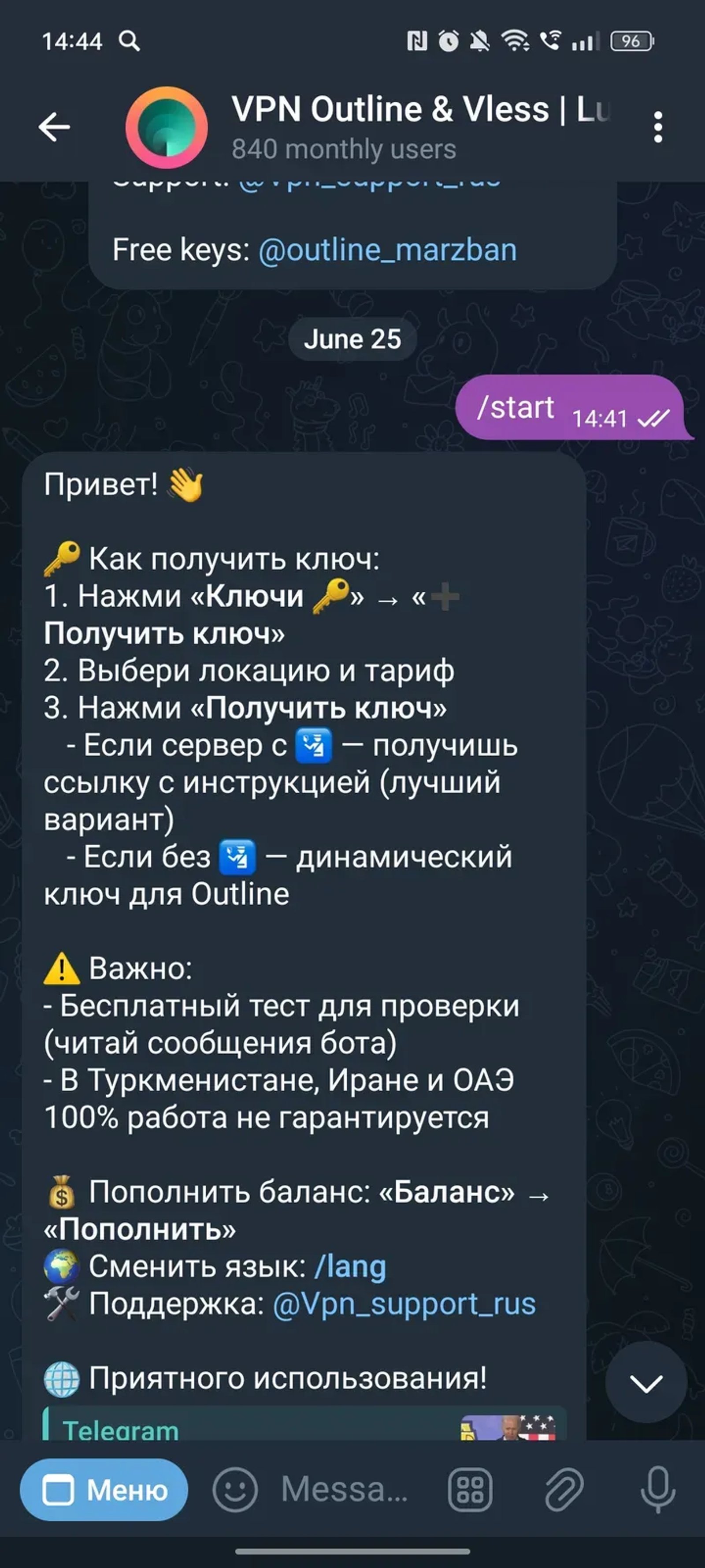 VPN Outline (@gurvpn_bot) Telegram Screenshot 3