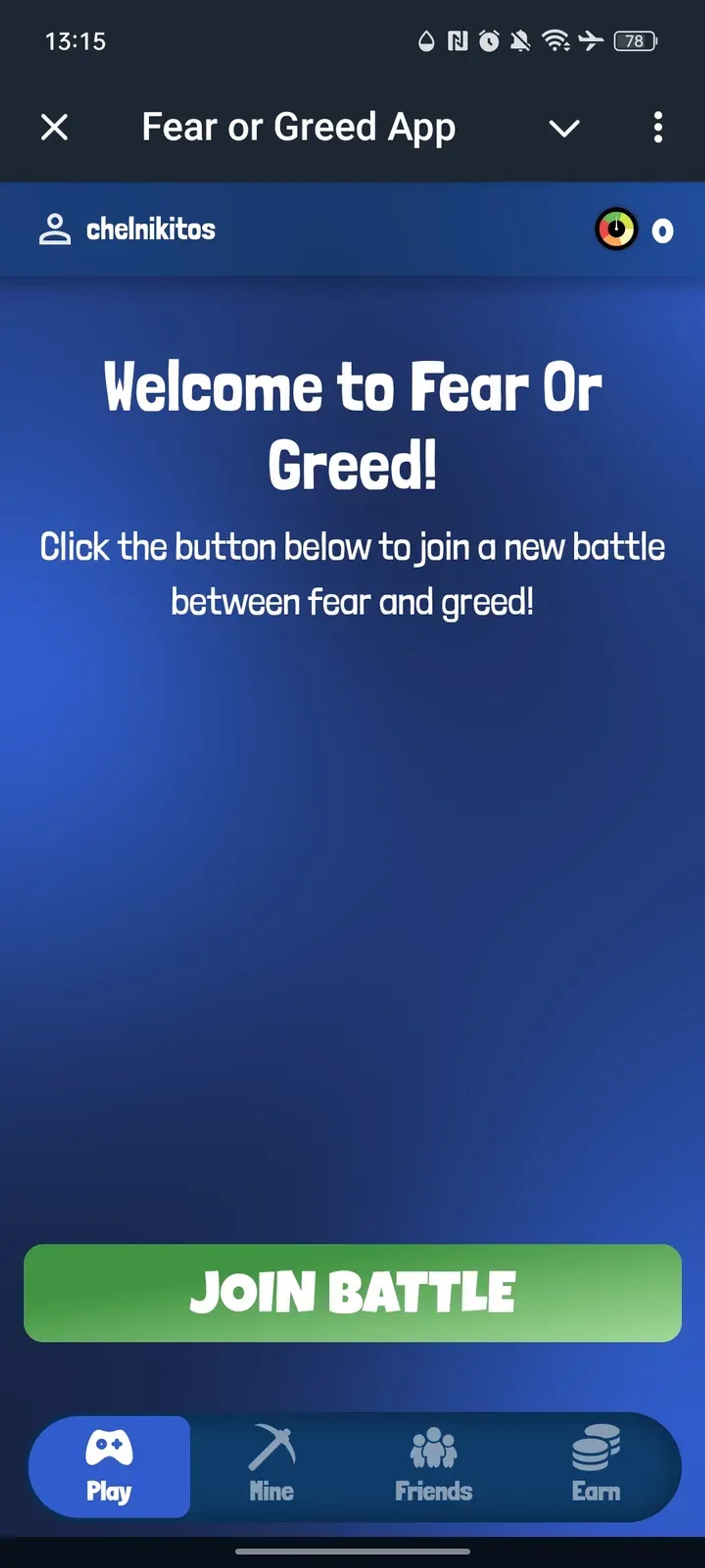 Fear or Greed App в Телеграм — скриншот 1