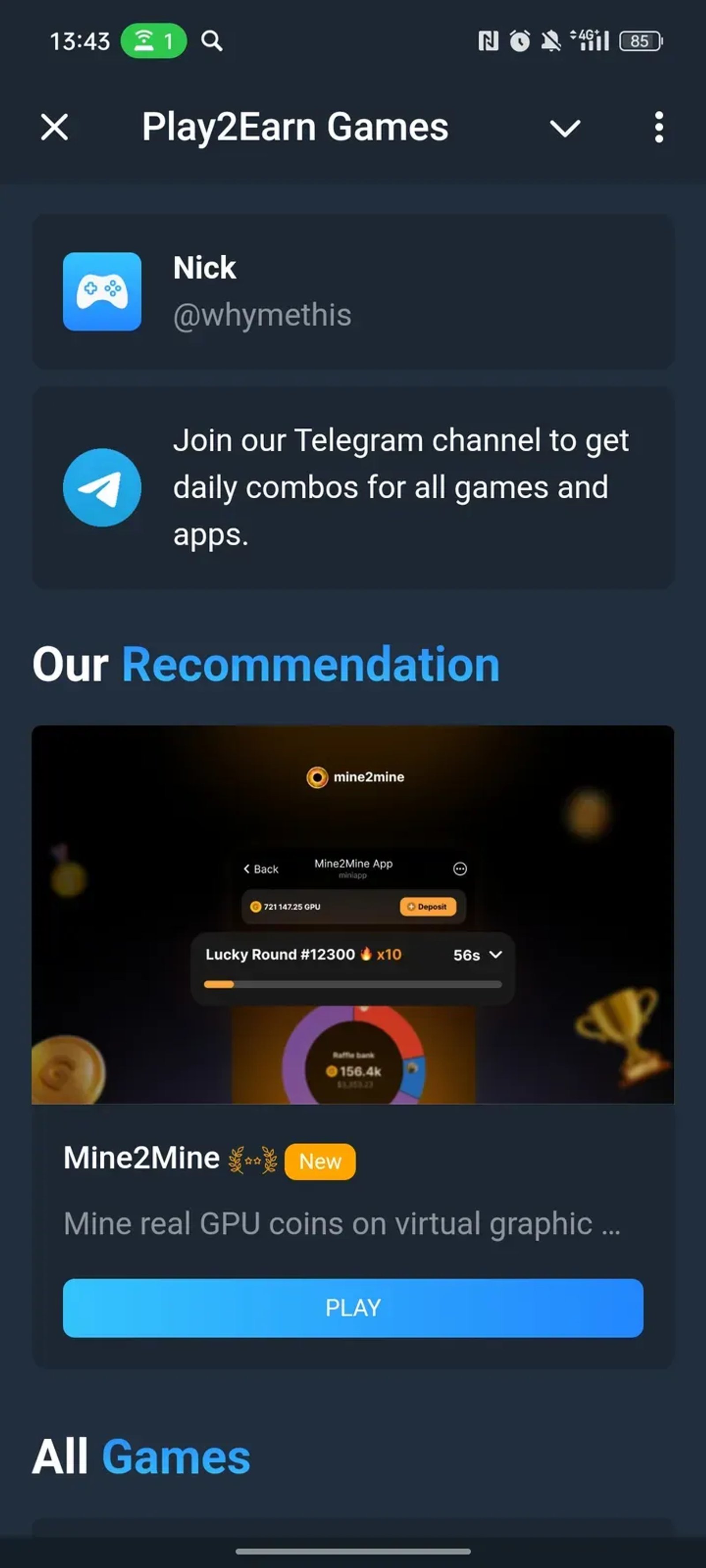 Play2Earn Games в Телеграм — скриншот 1