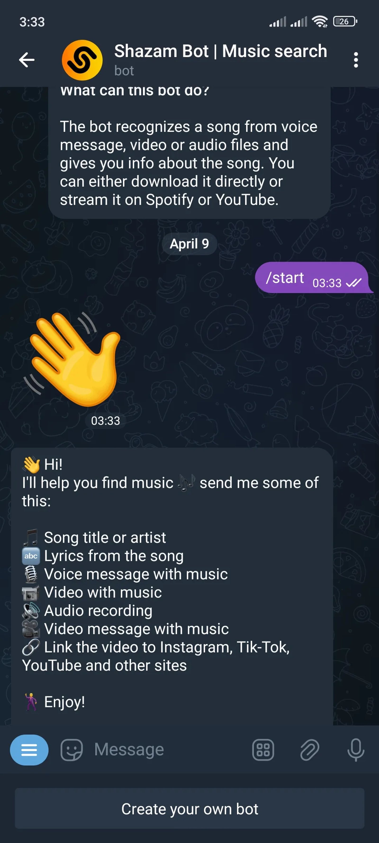 SHAZAM Bot | Music search Telegram Screenshot 3