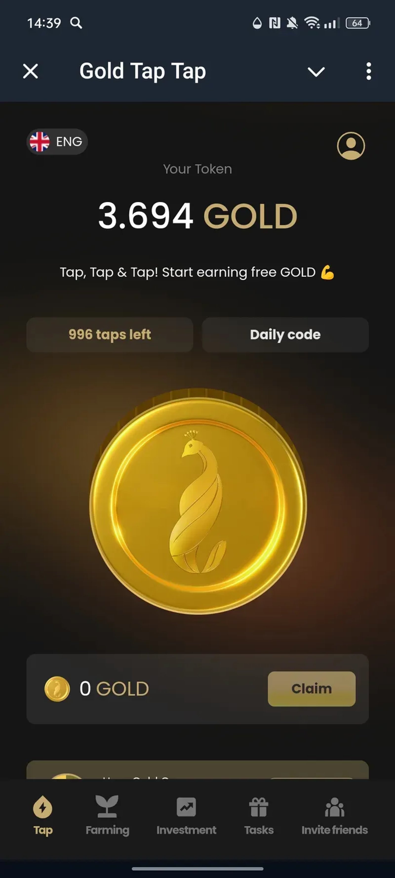 Gold Tap Tap в Телеграм — скриншот 1