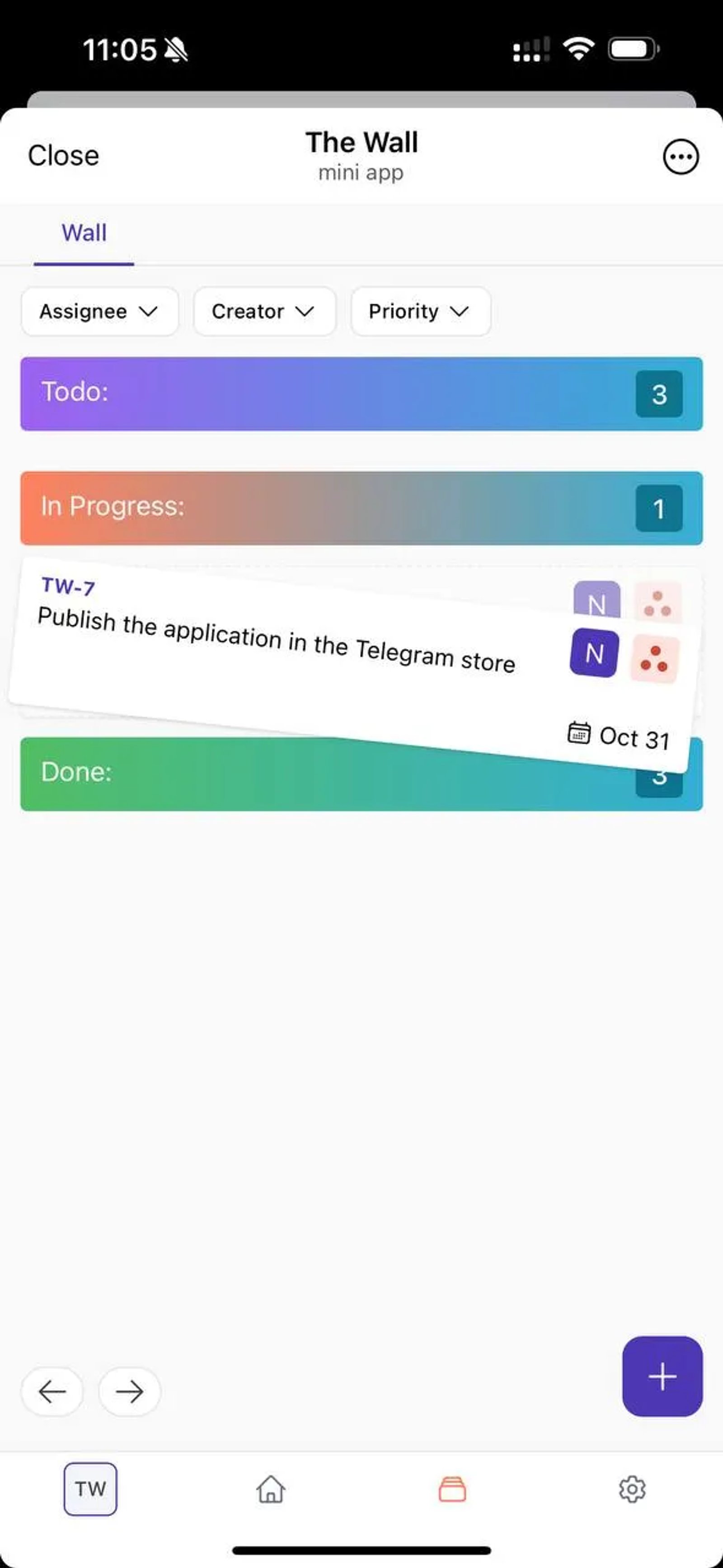 The Wall | Task Manager в Телеграм — скриншот 1