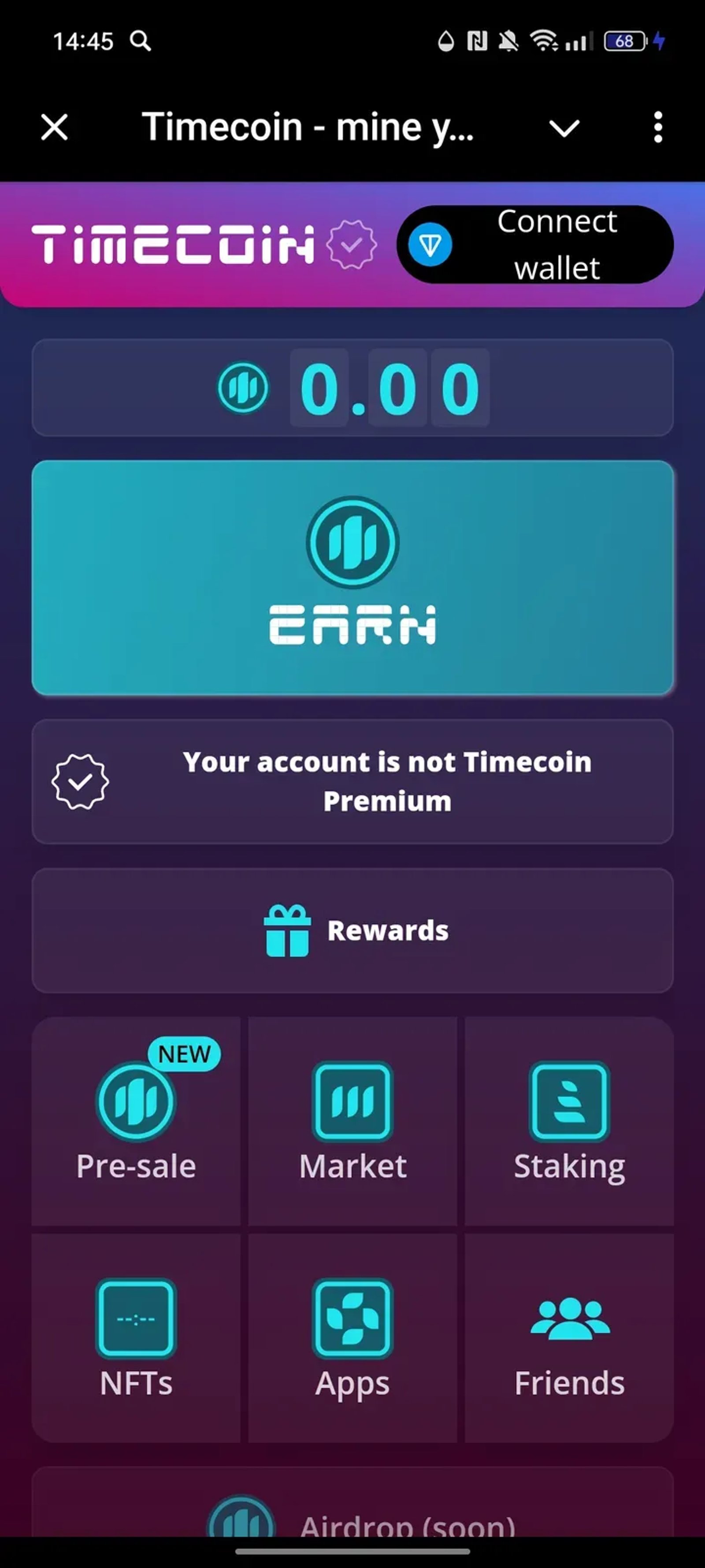 Timecoin - mine your time в Телеграм — скриншот 1