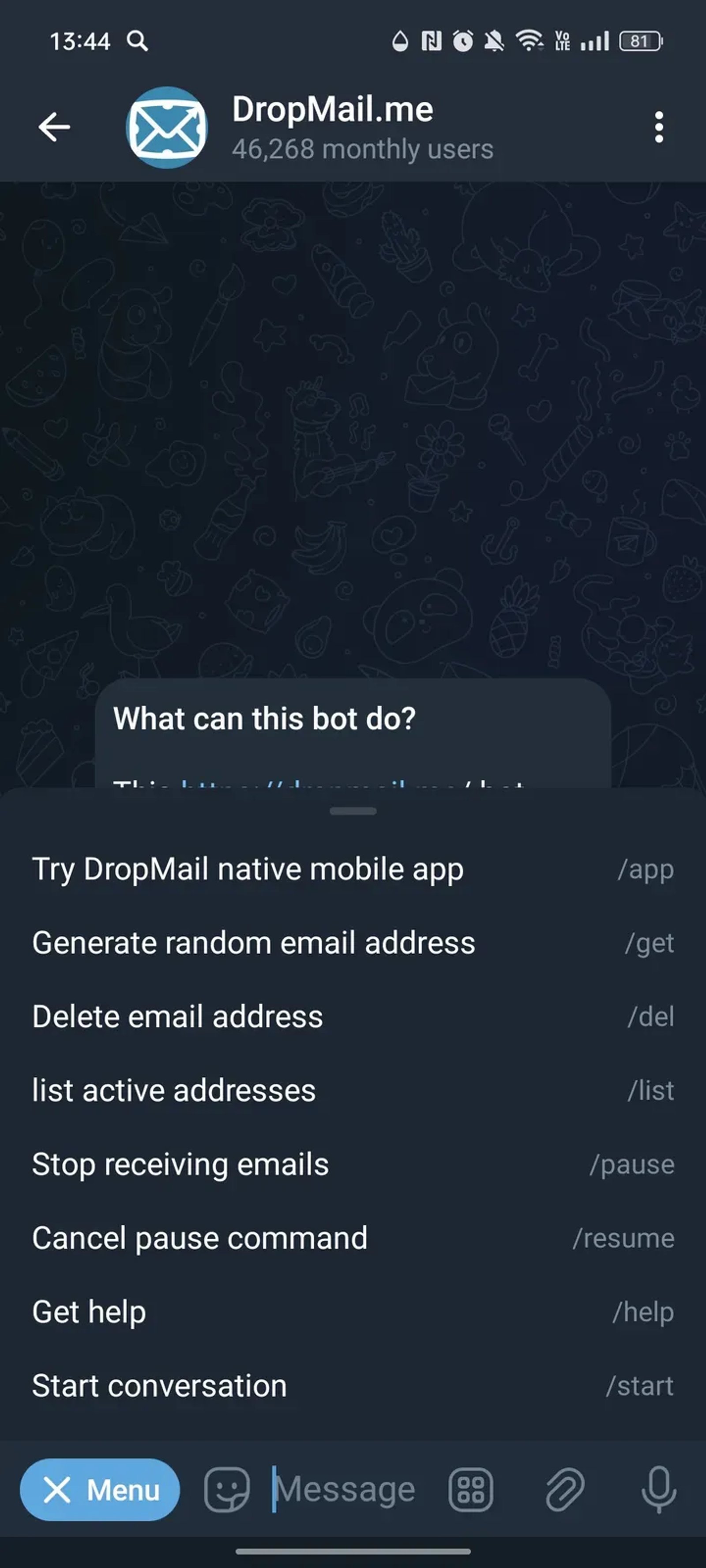 DropMail.me в Телеграм — скриншот 3