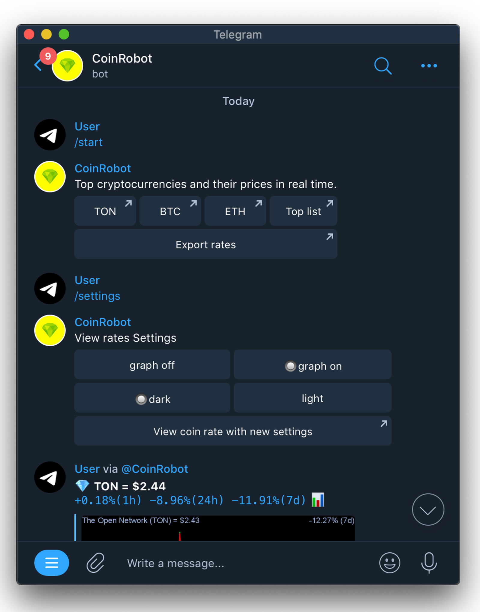CoinRobot в Телеграм — скриншот 1