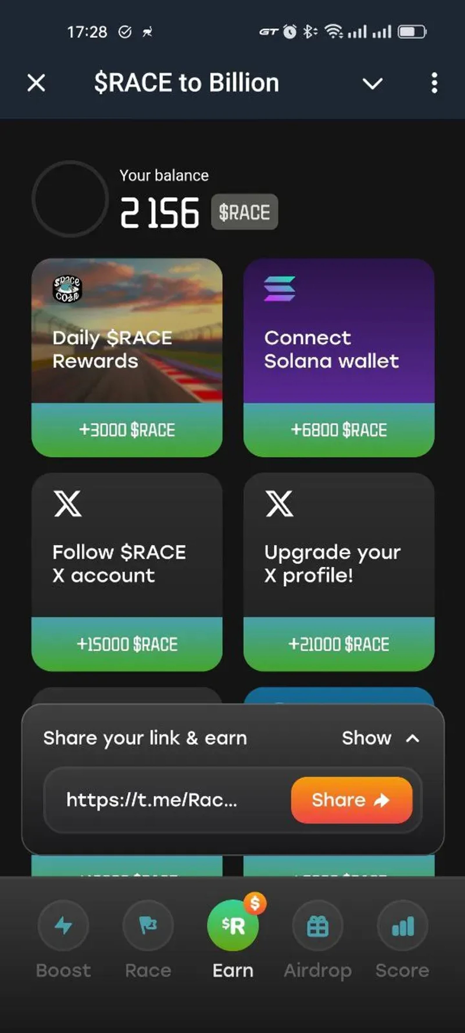 $RACE to Billion в Телеграм — скриншот 5