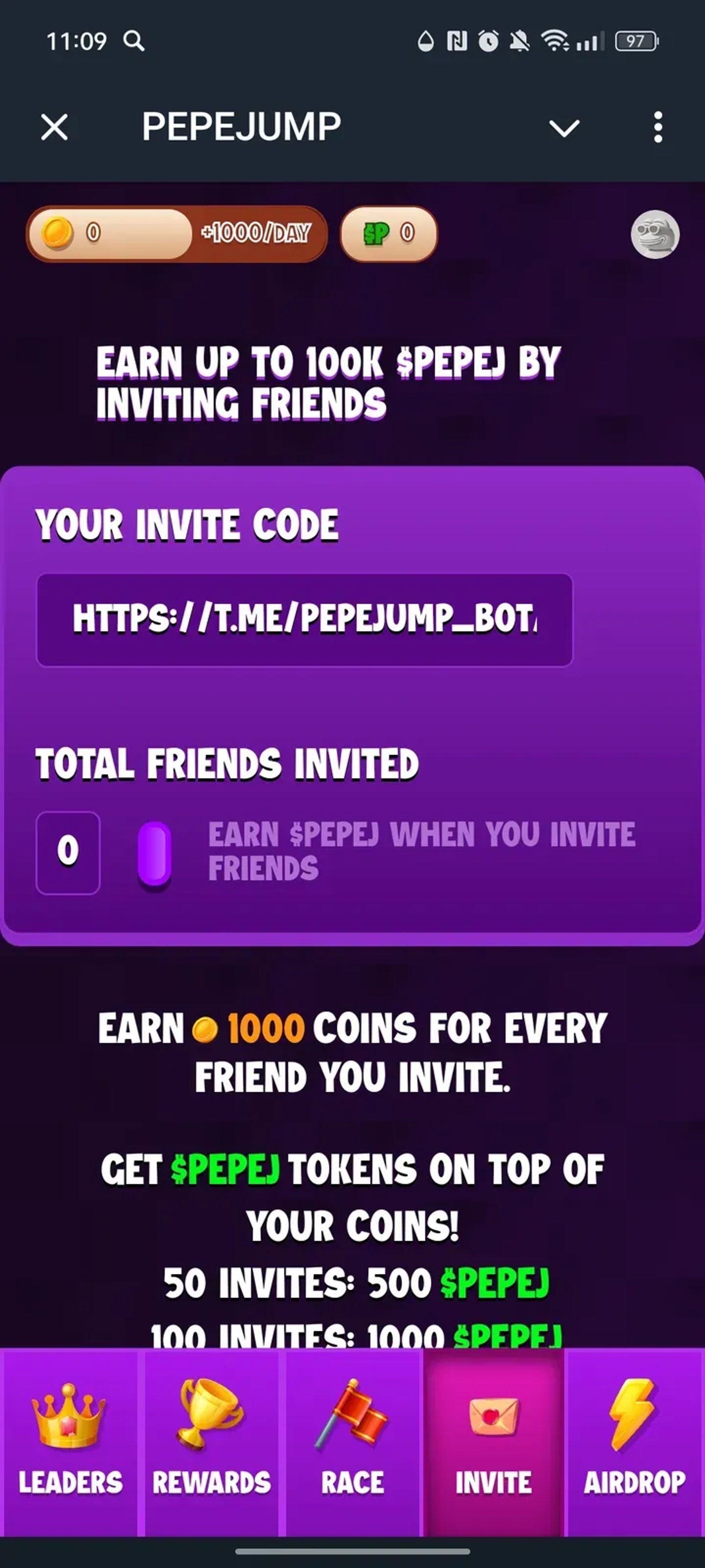PEPEJUMP в Телеграм — скриншот 4