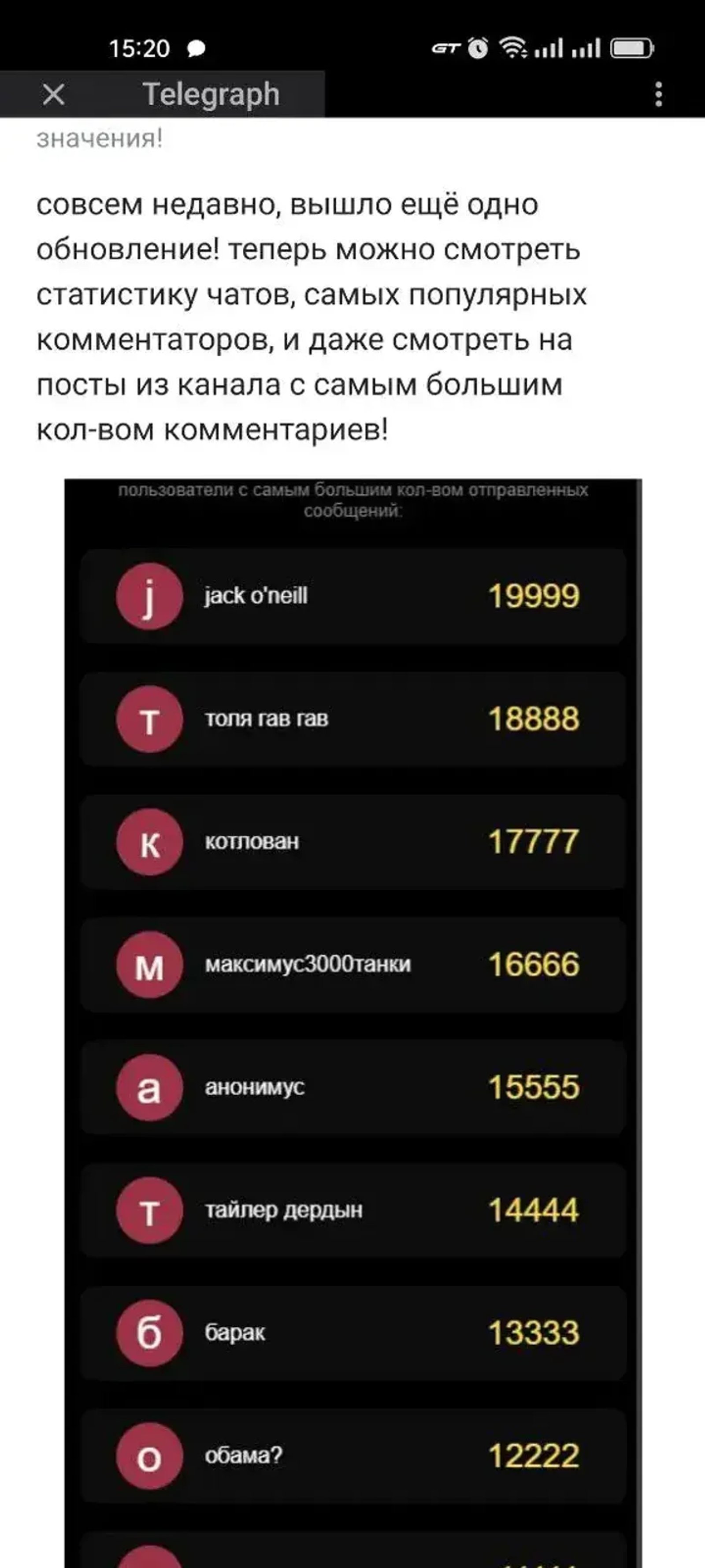 statistics в Телеграм — скриншот 2