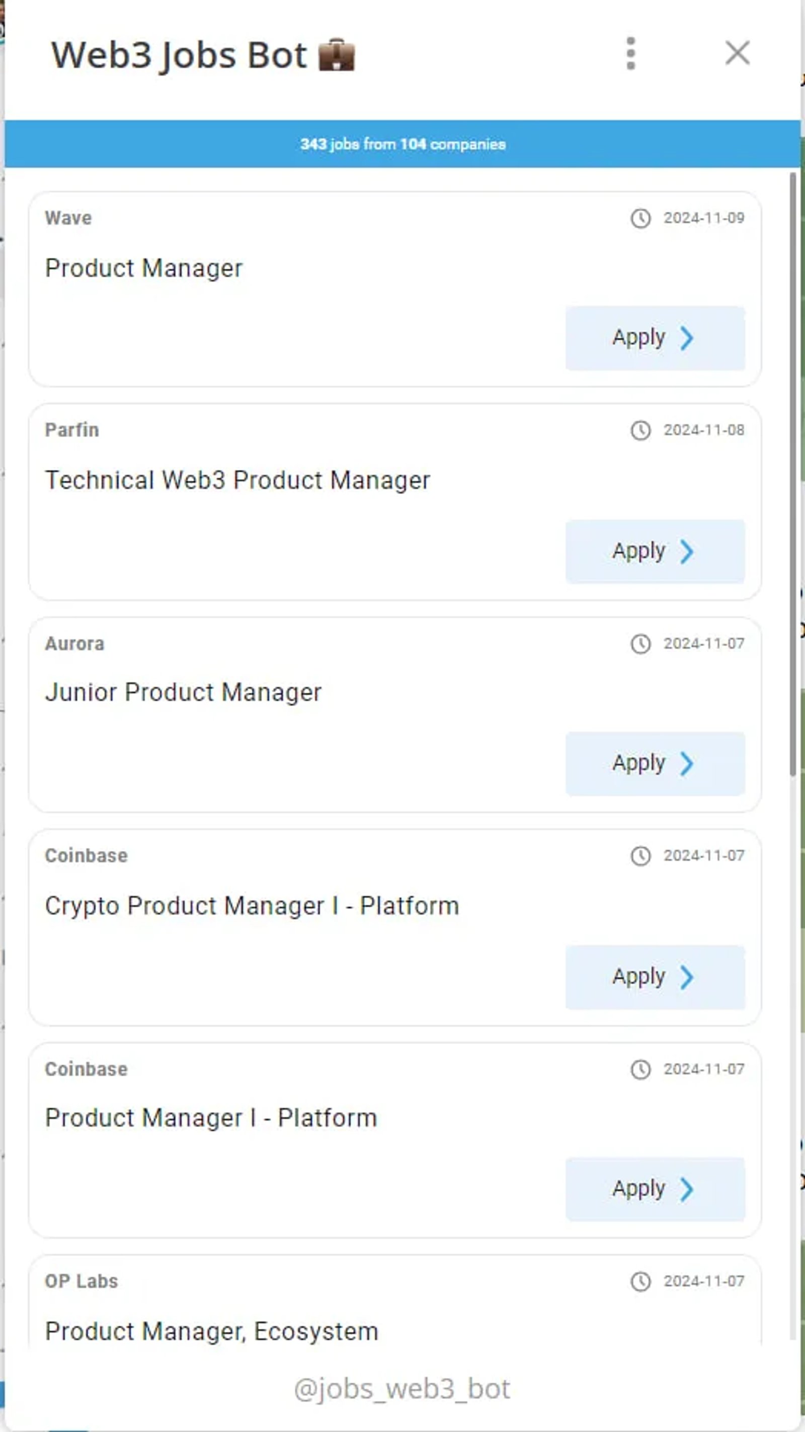 Web3 Jobs Bot 💼 в Телеграм — скриншот 2