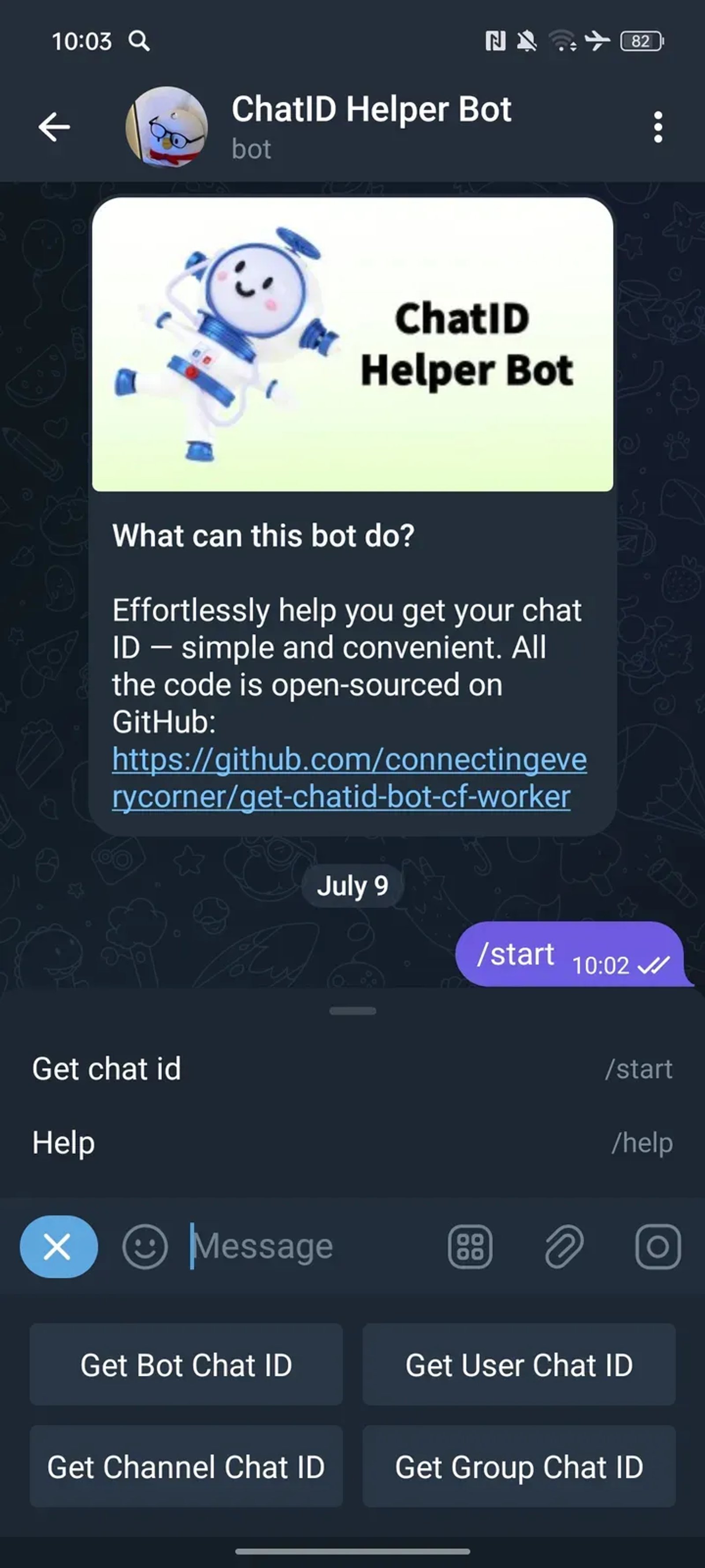 ChatID Helper Bot в Телеграм — скриншот 3