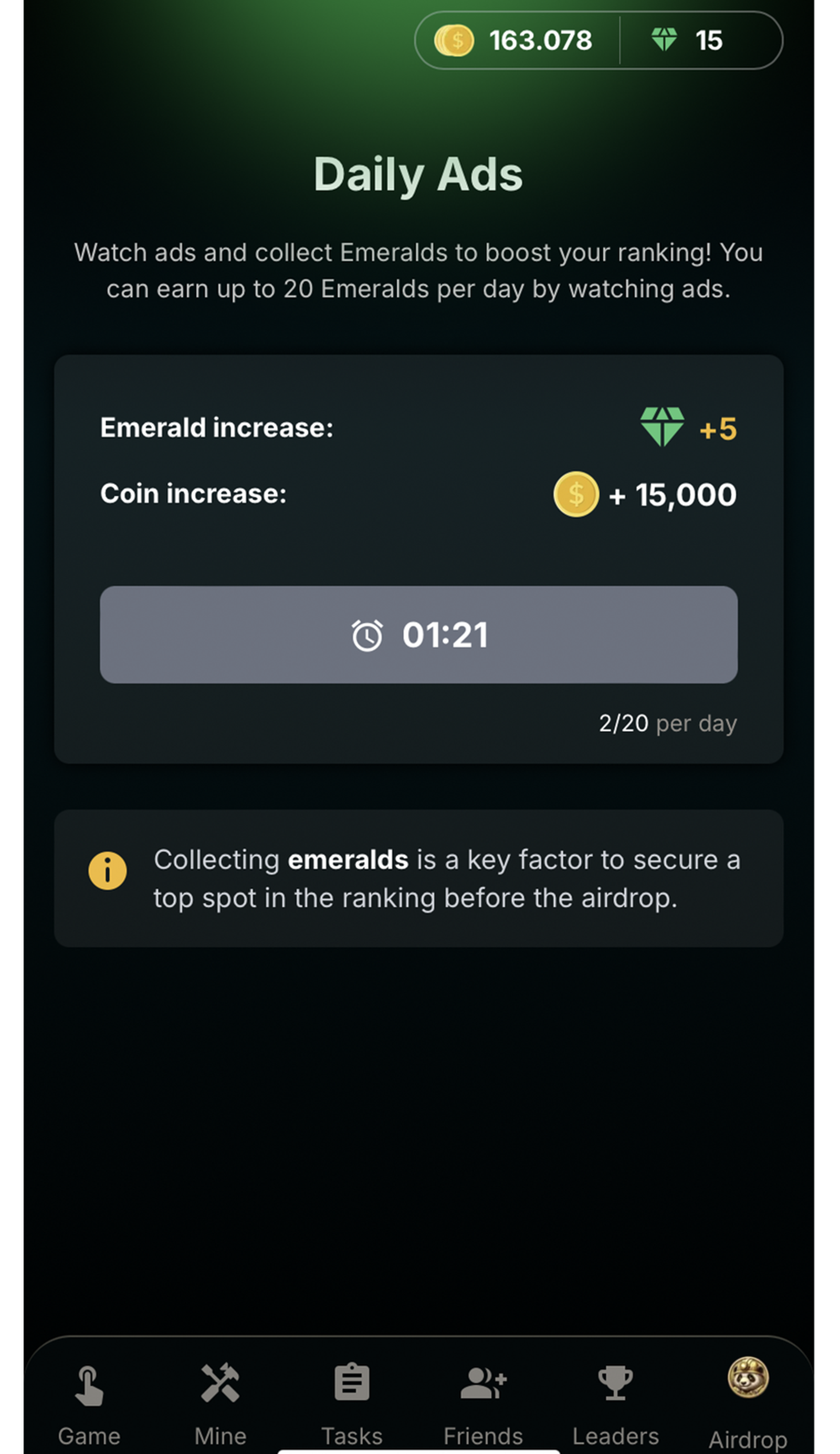 Panda Gold Miner в Телеграм — скриншот 3