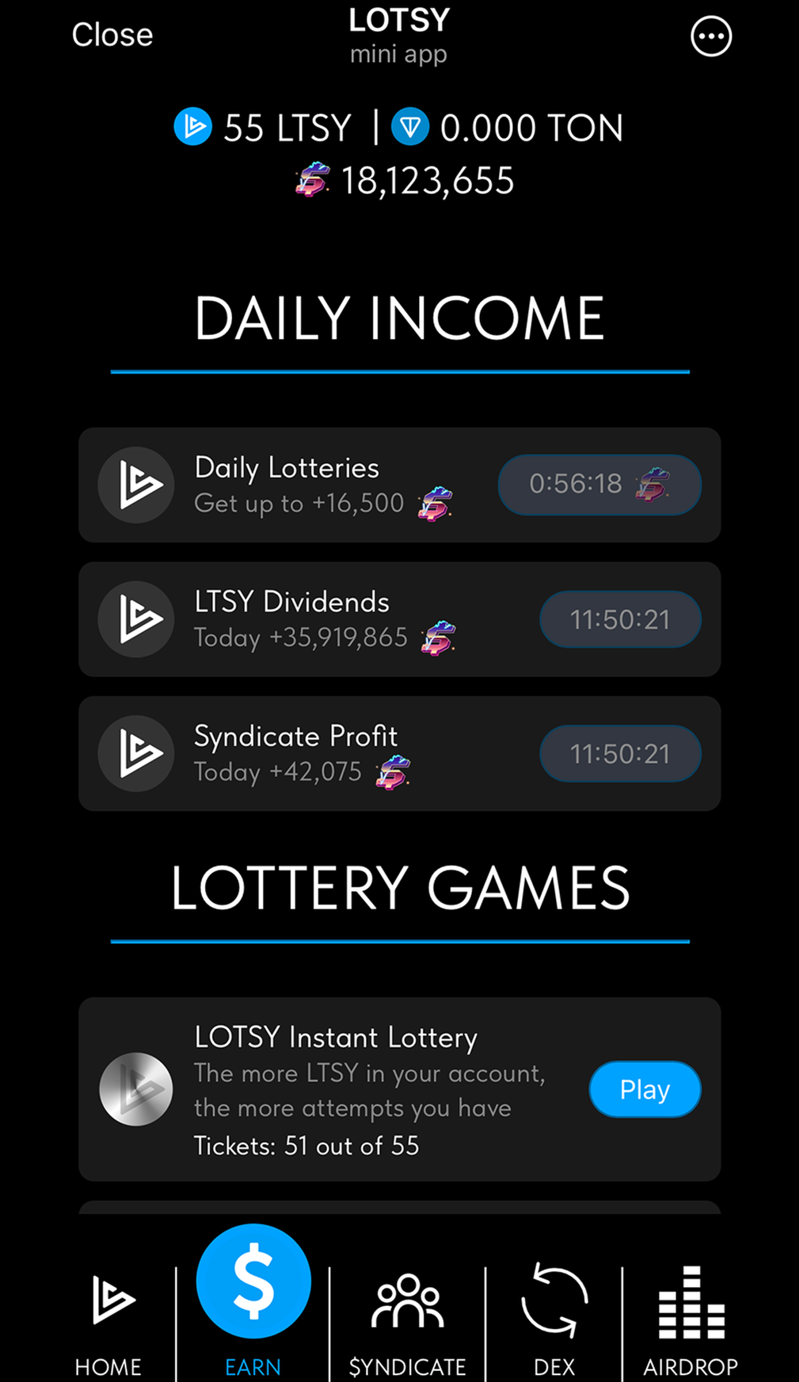 LOTSY в Телеграм — скриншот 2