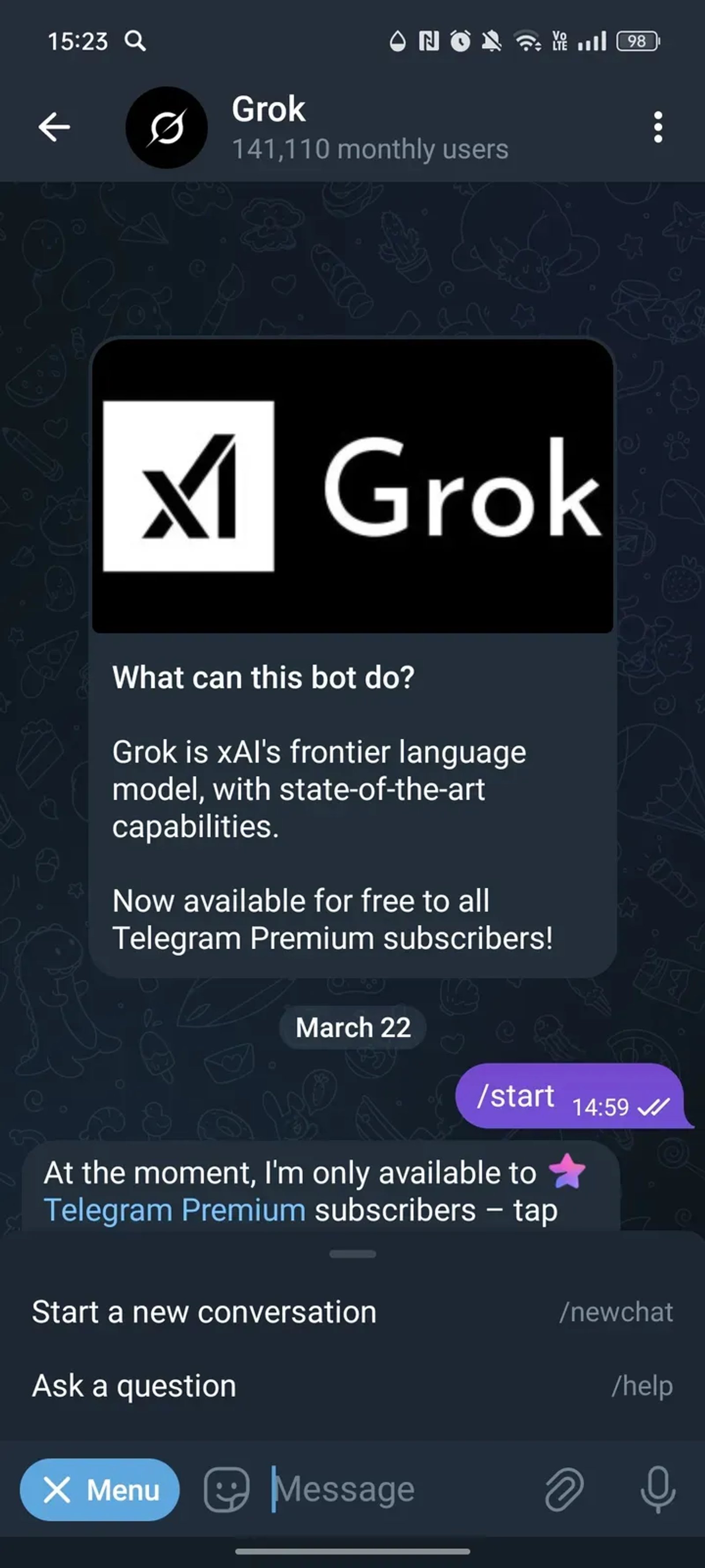 Grok в Телеграм — скриншот 2